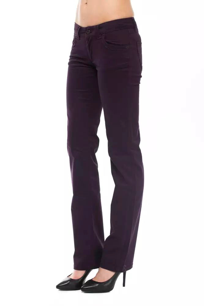 Ungaro Fever Elegant Purple Slim Pants with Chic Detailing