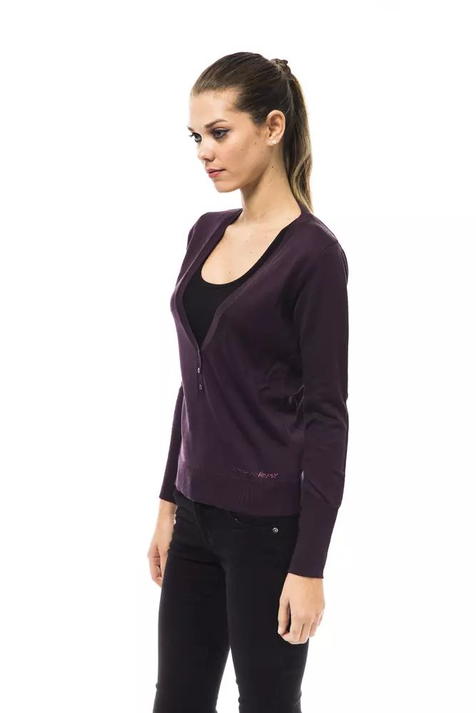 Ungaro Fever Elegant Purple V-Neck Wool Blend Sweater